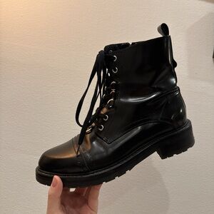 All Saints Black Lace-Up Ankle Boots